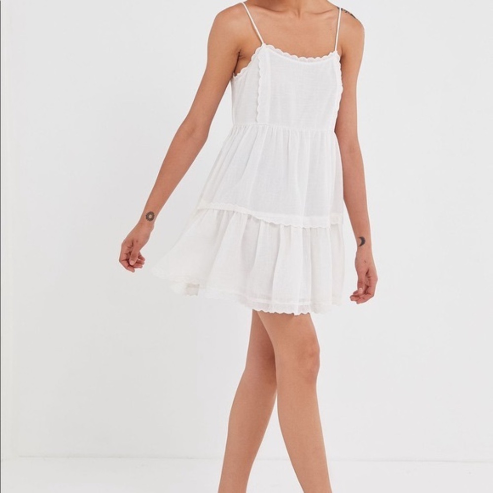 UO White Scallop Hem Babydoll Dress